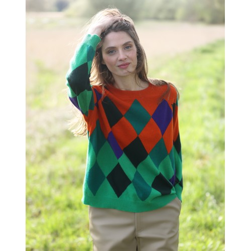 ROUND NECK INTARSIA HARLEQUIN