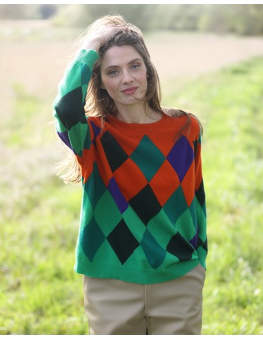 ROUND NECK INTARSIA HARLEQUIN