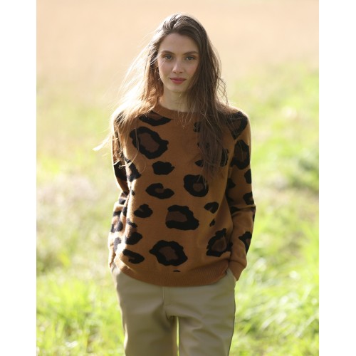 LEOPARD INTARSIA ROUND NECK