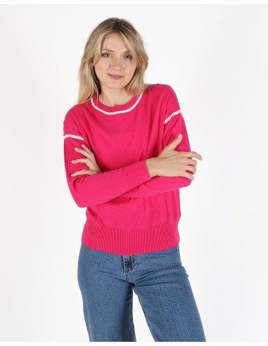 PULL COL ROND BICOLORE COTON/CACHEMIRE