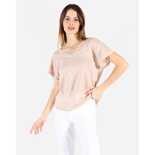 DOUBLE V-NECK LINEN T-SHIRT