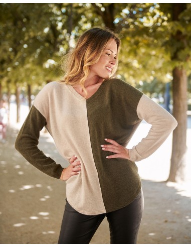 3 COLOR V-NECK SWEATER